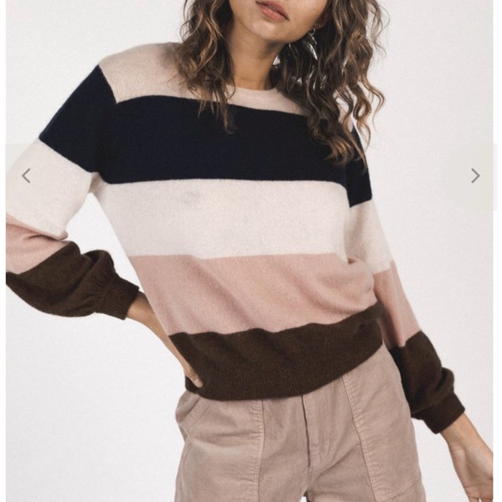 Trovata Striped Crewneck Sweater in Black, Pink, Cream & Brown